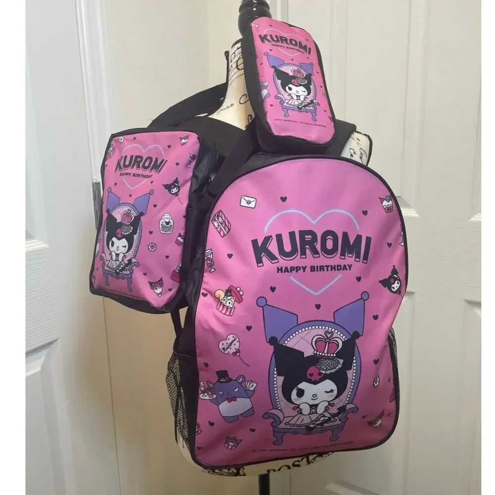 Sanrio Kuromi 3 Pieces  laptop backpack set crossbody bag/pencil bag kawaii Core